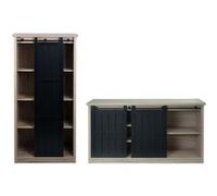 Mendler Ensemble Salon composé d'une Armoire et d'un Sideboard HWC-K75, Porte coulissante Compartiments de Rangement, Aspect Bois Industriel - métal Naturel