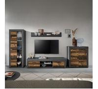 Ensemble salon de 4 meubles gris décor en bois brun - JAMO