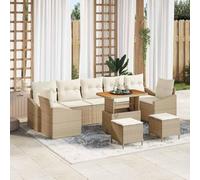Ensemble Salon de Jardin 10 Pièces en Polyrotin Beige, Canapé d'Extérieur Modulaire avec Table et Poufs, Résistant aux Intempéries pour Terrasse, Balcon Jardin, Confortable et Design Moderne