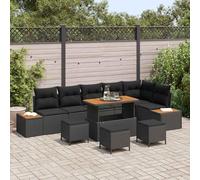 Ensemble Salon de Jardin 10 Pièces en Polyrotin Noir avec Table et Poufs Modulables, Canapé d'Extérieur Résistant aux Intempéries pour Terrasse Jardin, Confortable et Design Moderne avec Coussins