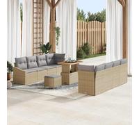 Ensemble Salon de Jardin 11 Pièces en Polyrotin Gris Beige avec Table et Coussins, Canapé d'Angle Moderne pour Terrasse Jardin, Meuble d'Extérieur Durable avec Rangement et Pieds Réglables