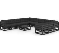 ensemble salon de jardin 12 pièces avec coussins Pin massif noir