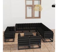 ensemble salon de jardin 12 pièces avec coussins Pin massif noir