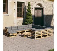 ensemble salon de jardin 12 pièces avec coussins Pin massif noir
