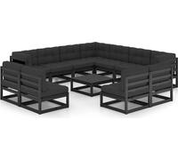 ensemble salon de jardin 12 pièces avec coussins Pin massif noir