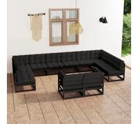 ensemble salon de jardin 12 pièces avec coussins Pin massif noir
