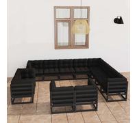 ensemble salon de jardin 12 pièces avec coussins Pin massif noir
