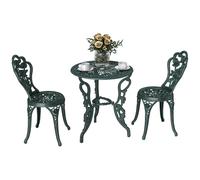 Ensemble Salon De Jardin 2 Places 2 Chaises + Table Ronde Style N?O-R?Tro Motif Rose Lignes Fusel?Es Fonte D'aluminium Vert Vieilli