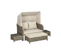 Outsunny Ensemble salon de jardin 4 pièces canapé 2 places + 1 repose-pieds + 2 table basse avec coussins beige marron