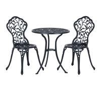 Ensemble Salon De Jardin 2 Places Avec Table Ronde Style Rétro Fonte Alu Noir