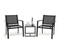 Ensemble Salon de Jardin 3 pcs - 2 Chaises et 1 Table en Verre trempé pour Jardin, Terrasse, Noir - Mondeer
