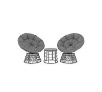 Ensemble Salon De Jardin 3 Pcs - 2 Fauteuils Papasan, Table Basse - 2 Grands Coussins Inclus - Résine Grise