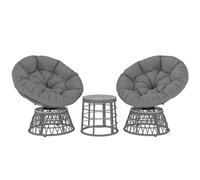 Ensemble Salon De Jardin 3 Pcs - 2 Fauteuils Papasan, Table Basse - 2 Grands Coussins Inclus - Résine Grise