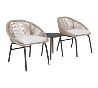 Ensemble Salon De Jardin 3 Pièces 2 Personnes Avec Coussins Kaki