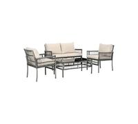 Outsunny Ensemble salon de jardin 4 pièces canapé 2 places 2 fauteuils 1 table basse 8 coussins métal et résine imitation rotin | Aosom France