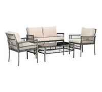 Outsunny Ensemble salon de jardin 4 pièces canapé 2 places 2 fauteuils 1 table basse 8 coussins métal et résine imitation rotin | Aosom France