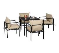 Ensemble salon de jardin 4 places 5 pièces - table à manger, 4 chaises, 4 coussins Noir G