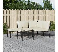 Ensemble salon de jardin, 5 pièces, acier revêtu par pulvérisation, coussins couleur sable, 60 x 60 x 35 cm, repose-pieds/table basse, pour terrasse, balcon et extérieur, ensemble de meubles