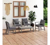Ensemble salon de jardin 5 pièces en bois massif d'acacia gris avec coussins et table basse, ensemble de sièges confortables pour jardin, terrasse, balcon