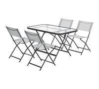 Outsunny Ensemble de Jardin 4 chaises + 1 Table Salon de Jardin 5 pièces pilables chaises textilènes et Plateau en Verre trempé Gris