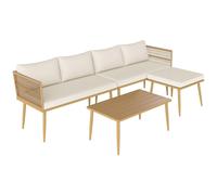 Ensemble Salon De Jardin 5 Places Modulables Avec Table Basse Et Coussins Résine Tressée Filaire Beige