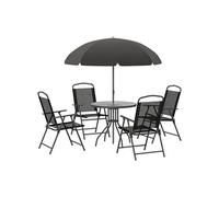 Outsunny Ensemble salon de jardin 6 pcs - table ronde + 4 chaises pliables + parasol - acier époxy café textilène polyester noirnull