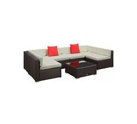 Outsunny Ensemble salon de jardin 7 pièces modulables table basse plateau verre trempé coussins déhoussables inclus résine tressée rotin brun foncé