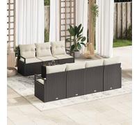 Ensemble Salon de Jardin 8 Pièces en Polyrotin Noir et Crème avec Table en Verre, Canapé d'Extérieur Moderne Durable pour Terrasse, Balcon ou Jardin, Meuble Résistant aux UV Facile à Entretenir