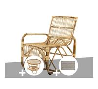 Ensemble Salon De Jardin Bohème En Rotin, Fauteuil + Table Basse + Tapis Prague - Jardiline Multicolore