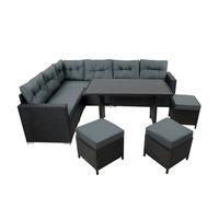 Ensemble Salon de Jardin Coin en Rotin Noir & Table en Bois Composite