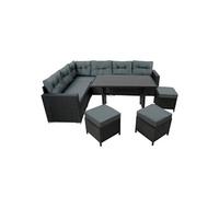 Ensemble Salon de Jardin Coin en Rotin Noir & Table en Bois Composite