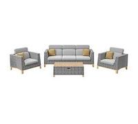 Ensemble Salon De Jardin Complet 4 Places Ivano En Aluminium - Oak/Naturel/Gris