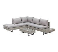 Ensemble salon de jardin d'angle 5 places design contemporain coussins déhoussables table basse acier époxy résine tressée grise Gris