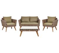Ensemble Salon de Jardin en Rotin Synthétique et Coussins Vert Olive Vittoria