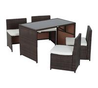 Ensemble Salon De Jardin Encastrable 4 Chaises Monoblocs Avec Coussins D?Houssables Et Table R?Sine Tress?E Chocolat