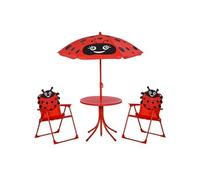 Ensemble salon de jardin enfant 4 pcs design coccinelle - table ronde + 2 chaises pliables + parasol - métal époxy oxford rouge Rouge G