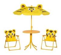 Ensemble salon de jardin enfant 4 pcs design tigre - table ronde + 2 chaises pliables + parasol - métal époxy oxford jaune Jaune G