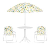 Ensemble Salon De Jardin Enfant Pliable 2 Places 4 Pièces Motif Vie De La Savane Blanc