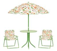 AIYAPLAY Ensemble Salon de Jardin extérieur Enfant, Table Enfant avec Chaise 4 pièces, Motif éléphant et Girafe, Parasol réglable Ø 100 cm, Chaise Pliable, pour terrasse, Balcon, Plage, Vert Clair