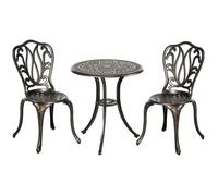 Ensemble Salon De Jardin 2 Places Avec Table Ronde Style Rétro Fonte Alu Effet Bronze Antique