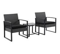 Outsunny Salon de jardin Métal 42,5x40x39 cm 2 places 3 pièces 2 chaises coussins table verre Noir