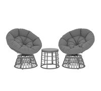 Outsunny Ensemble Salon de Jardin 3 pièces avec 2 fauteuils papasan pivotant et 1 Tables Basse Ronde 2 Grands Coussins fourni Polyester résine tressée Gris