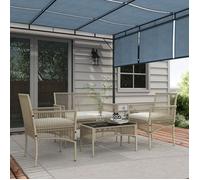 Salon De Jardin 4 Places 4 Pièces Style Colonial Table Basse Coussins Inclus Résine Tressée Filée Aspect Rotin Taupe Clair