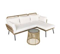Ensemble salon de jardin - Outsunny - angle moduable 4 places résine tressée table basse coussins - polyester - crème