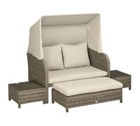 Outsunny Ensemble salon de jardin 4 pièces 2 places avec coussins résine aspect rotin Beige Marron