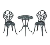 Ensemble Salon De Jardin 2 Places 2 Chaises + Table Ronde Fonte D'aluminium Imitation Fer Forgé Noir Effet Vieilli