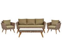 Ensemble Salon de Jardin Patio en Polyrotin et Sièges Coussins Vert Olive Vittor