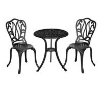 Outsunny Salon de Jardin Exterieur, Ensemble Table Ronde et chaises Structure en Aluminium, Table de bistrot avec Trou pour Parasol mobilier de Jardin Cours terrasses balcons Bords de Piscine, Noir