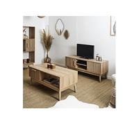 Altobuy Ensemble salon PAJAN – Effet bois avec tasseaux – Marron G