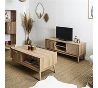 Altobuy Ensemble salon PAJAN – Effet bois avec tasseaux – Marron G